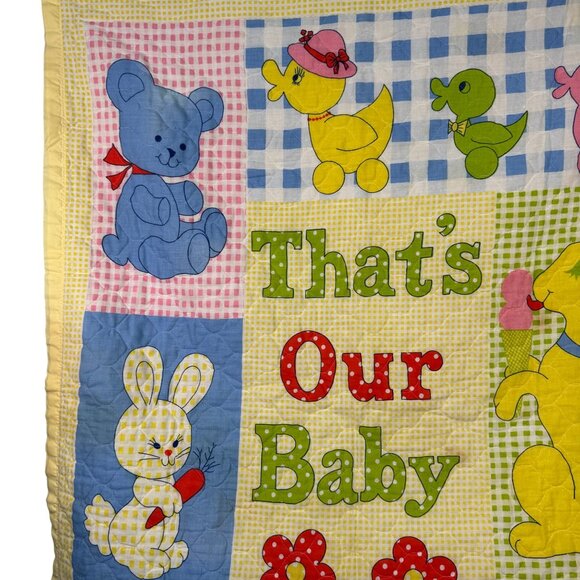 Vintage Baby Quilt Thats Our Baby Patchwork Design 36x44 Inches - Picture 2 of 8